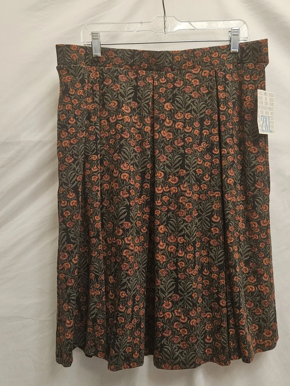 LuLaRoe Madison Floral Pleated Midi Womens Floral A-Line Skirt Black Rust Floral